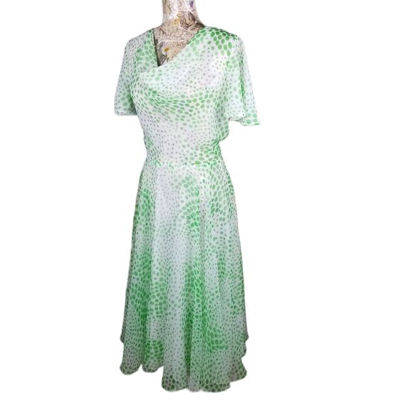 Vintage Jack Bryan Sheer Fun Flirty Flowy Green Polka Dot Midi Cowl Neck Dress - Picture 4 of 10